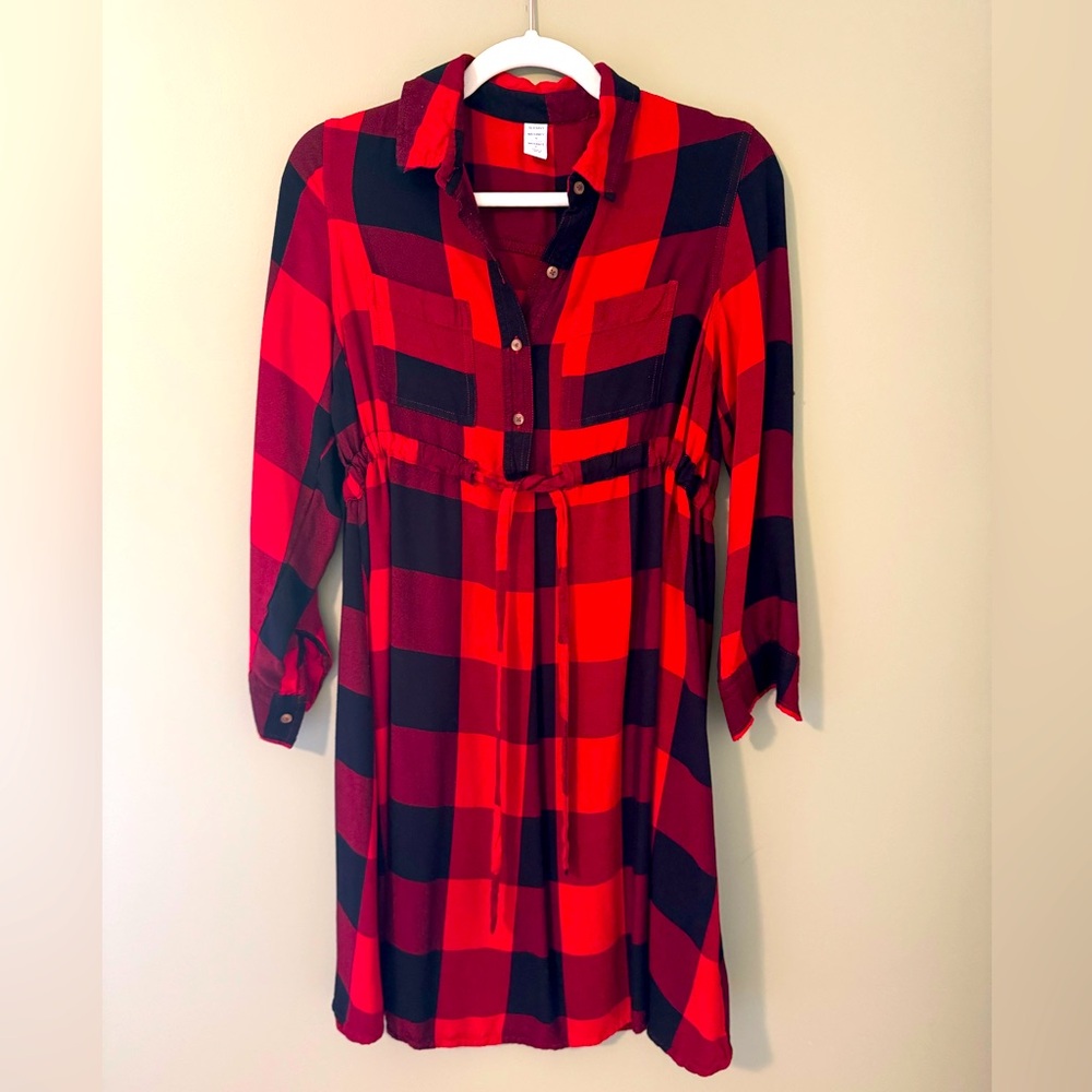 Old Navy maternity dress. Red and black plaid pattern.